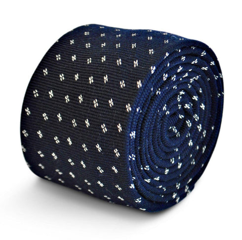 navy tie with white squared polka dot design